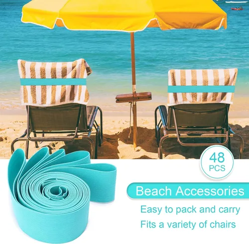 Vista 6 de Jexine 48 piezas de bandas de toalla de playa con clips resistentes al viento, bandas elásticas de playa a granel ligeras y elásticas para sillas