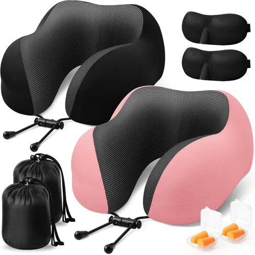 Vista 13 de ExploreBliss Almohada de viaje, almohadas de viaje para dormir en avión, almohada cervical de avión, juego de almohada de espuma viscoelástica