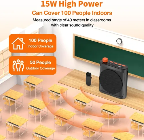 Vista 5 de Daakro Amplificador de voz inalámbrico con micrófono de solapa magnético, amplificador de potencia Bluetooth de 2000 mAh con 2 micrófonos
