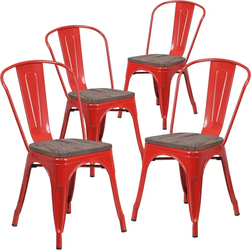 Vista 10 de Flash Furniture Perry - Silla apilable de metal con asiento de madera, 1 paquete, color negro