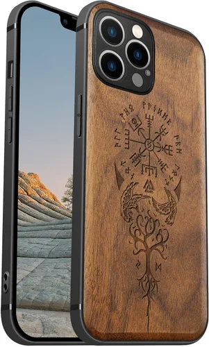 Vista 12 de Carveit Funda magnética de madera para iPhone 12 [madera real dura y TPU suave] a prueba de golpes, funda protectora híbrida única y elegante