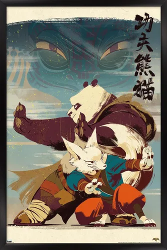 Vista 9 de Trends International Kung Fu Panda 4 - Póster de pared con postura, 22.4 pulgadas de largo x 14.7 pulgadas, versión enmarcada en madera de granero