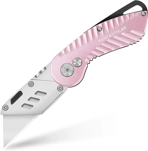 Vista 9 de FantastiCAR - Cuchillo plegable con caja para regalo, cuchillo utilitario de metal resistente con 5 cuchillas adicionales, cambio rápido