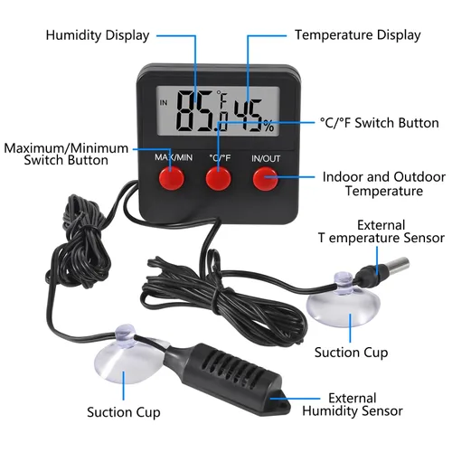 Vista 2 de Termómetro digital y termómetros de humedad para interiores y exteriores, medidor digital de temperatura e higrómetro con sonda para terrario