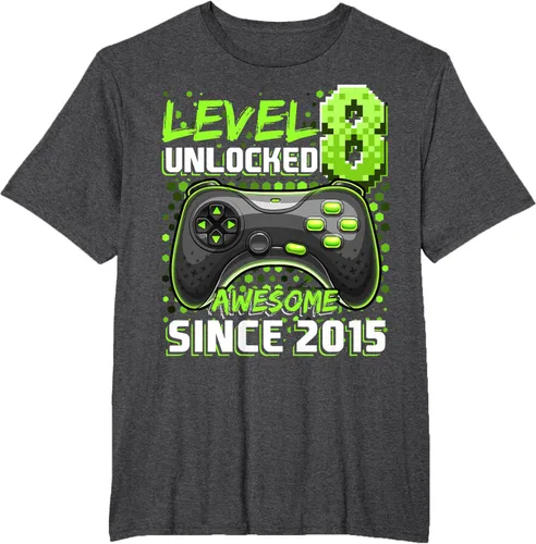 Vista 59 de Level 8 Unlocked Awesome 2015 Video Game 8th Birthday Boy T-Shirt, Negro