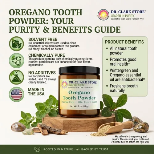 Vista 3 de Dr. Clark - Polvo dental de orégano - 3 onzas, fórmula natural para blanquear los dientes y salud bucal