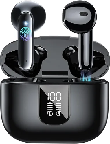 Vista 11 de Auriculares inalámbricos Bluetooth 5.4, 6 micrófonos ENC cancelación de ruido llamada clara, auriculares intrauditivos sonido estéreo de alta Negro