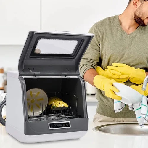 Vista 2 de Lavavajillas para encimera, lavavajillas automático de 360 grados, mini lavadora de platos con 3 programas de trabajo, limpieza profunda del Blanco