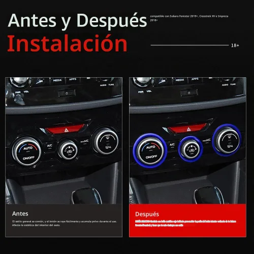 Vista 2 de Auovo Cubiertas de Anillo Exterior para Perilla de Control del Clima AC Accesorios para Subaru Crosstrek 2018-2022 2023 / Impreza 2017-2023 Azul