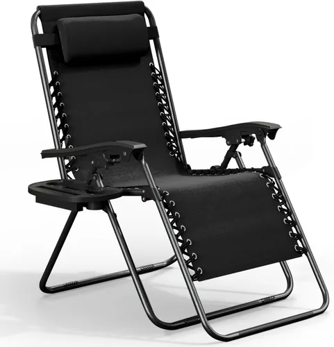 Vista 14 de Nestl Sillas de gravedad cero, juego de 2, silla de patio al aire libre con almohadas y bandejas portavasos, silla reclinable plegable de malla