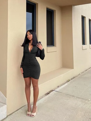 Vista 7 de DAAWENXI Vestido sexy de manga larga con botones en la parte delantera para mujer
