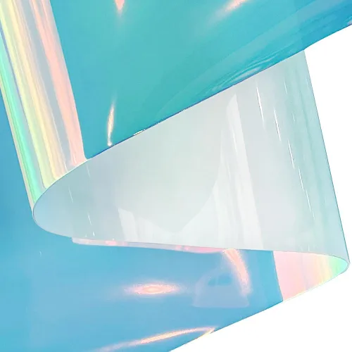 Vista 8 de ONEART Rollo de vinilo transparente holográfico de calibre 30, 12 x 54 pulgadas, tela de plástico TPU transparente iridiscente impermeable para Verde