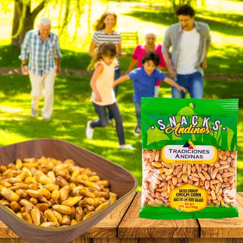 Vista 5 de Tradiciones Andinas Chulpe Salado Crujiente de Maíz 4.59 oz - Snack Chulpi Frito y Salado, Salado Frito, Productos Peruanos Listo para Comer, Bolsas