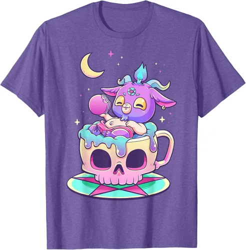 Vista 6 de Kawaii Pastel Goth Cute espeluznante Pentáculo Baphomet - Camiseta de cabra, Negro