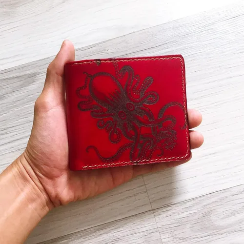 Vista 5 de Personalized Octopus Ocean leather handmade mens wallet bifold minimalist slim front pcoket engraved anniversary gifts