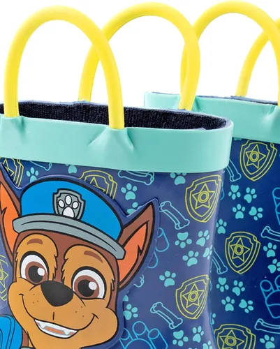 Vista 4 de Paw Patrol Botas Wellies para niños y niños pequeños Chase Rescue Pups Police Cop Wellington Botas Zapatos resistentes al agua para caminar