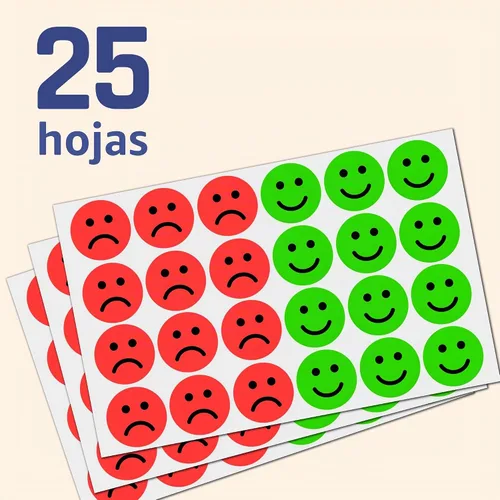 Vista 2 de Paquete de 600 calcomanías de emoción de comportamiento de cara feliz/triste sonrisa, rojo/verde, 1 pulgada