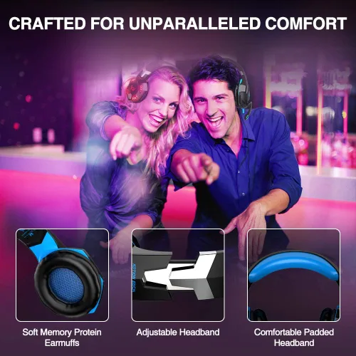 Vista 7 de VersionTECH. G2000 - Auriculares para juegos con micrófono con cancelación de ruido, luces LED, orejeras de memoria suave para PS5PS4Xbox