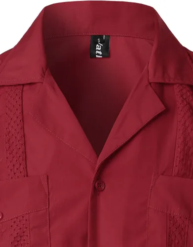 Vista 3 de VATPAVE Camisas de guayabera cubana con botones de manga corta para hombre