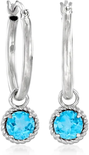 Vista 3 de Ross-Simons Aretes de aro extraíbles de topacio azul suizo de 2.00 quilates en plata de ley, Gema, topacio
