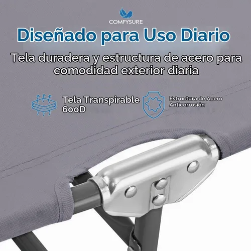 Vista 5 de ComfySure Sillón plegable para exteriores con dosel, silla de playa portátil y ajustable, 5 posiciones, asas de transporte, tela 600D, capacidad