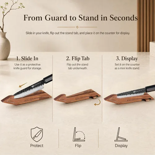 Vista 3 de FINDKING Protector de borde magnético con soporte, cubierta de hoja de madera de nogal y mini bloque de cuchillos para almacenamiento de encimera