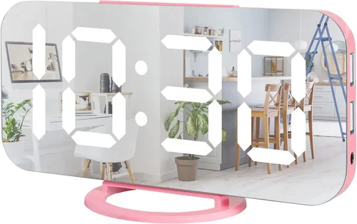 Vista 10 de Reloj despertador digital Lamisola, gran pantalla LED con espejo, 2 puertos de carga USB, brillo ajustable automáticamente, relojes modernos