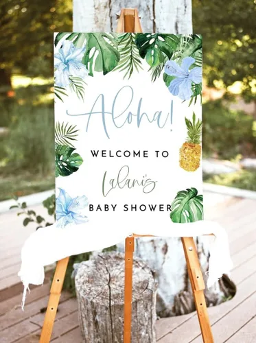 Vista 4 de Letrero de bienvenida con texto en inglés «A Little Wildflower Is On The Way» para baby shower, cartel de bienvenida personalizado para baby shower