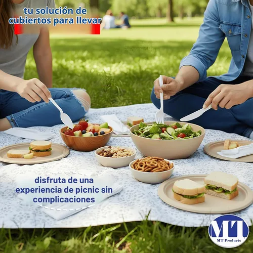 Vista 4 de MT Products Cubiertos envueltos individualmente de plástico, juego de cubiertos desechables, paquete de 50