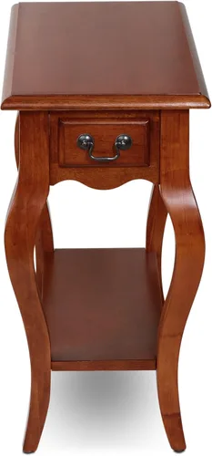 Vista 3 de Leick Home 9018-BR - Mesa auxiliar de patas de cabriole francés con un cajón, con estante, color marrón cereza