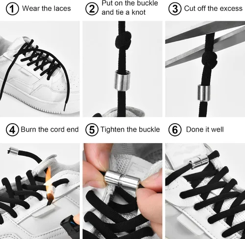 Vista 3 de 2-6 pares de cordones elásticos sin atar, cordones universales para zapatos para niños y adultos, cordones sin cordones con cierre de metal
