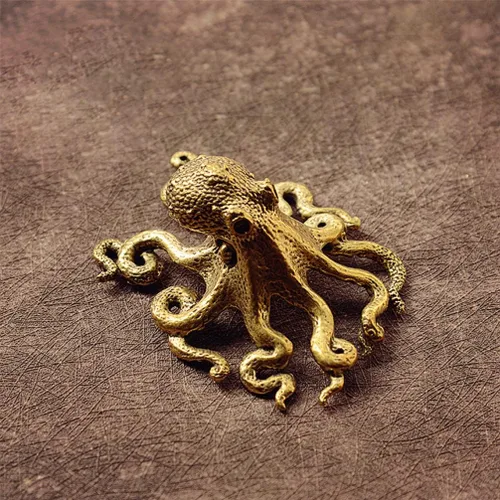 Vista 8 de BESPORTBLE Adorno de pulpo de latón, mini escultura de escritorio, figura de animal pequeño, decoración de oficina en casa, figura de arte de metal