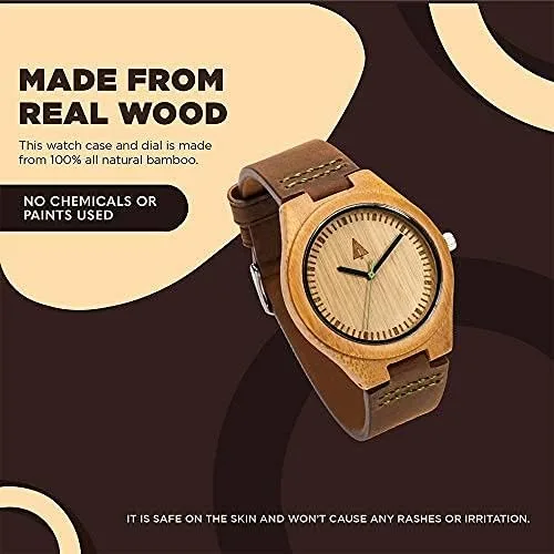 Vista 6 de Treehut - Reloj de pulsera analógico para hombres, de madera con correa de piel auténtica, estilo elegante.