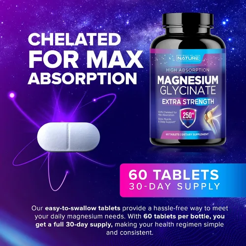 Vista 4 de Glicinato de magnesio 250 mg - Suplemento de magnesio quelado de alta absorción - Glicinato de magnesio 100% puro - Apoyo para la salud del estrés
