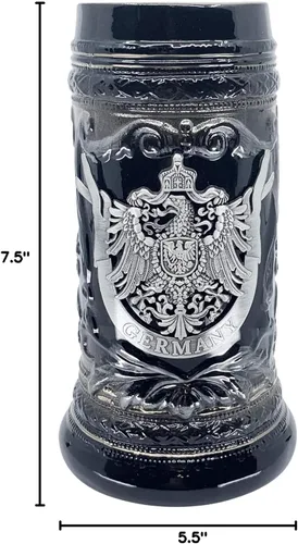 Vista 5 de Essence of Europe Gifts OktoberfestHaus - Vaso de cerveza de cerámica con emblema de metal Bier Krug de 0,6 litros (águila) alemán (águila)