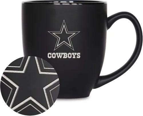 Vista 22 de Rico Industries Taza Bistro Mate Negra de Fútbol Americano NFL de 15 onzas - Para Bebidas Calientes o Frías - Logotipo del Equipo Grabado para una