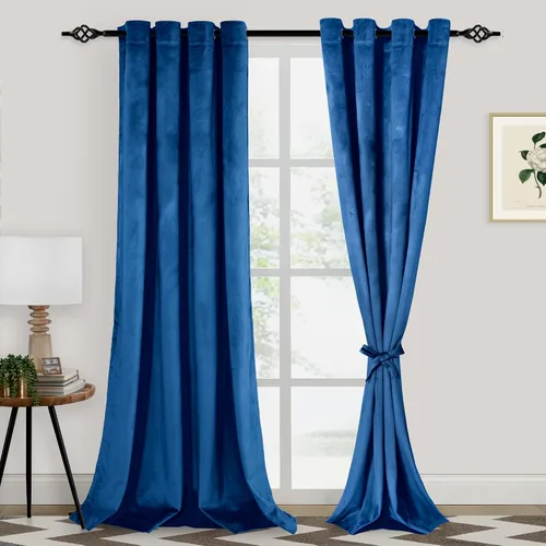 Vista 46 de XWZO Cortinas de terciopelo azul de 63 pulgadas de largo, elegantes cortinas de lujo suaves para sala de estar, aislamiento térmico, oscurecimiento