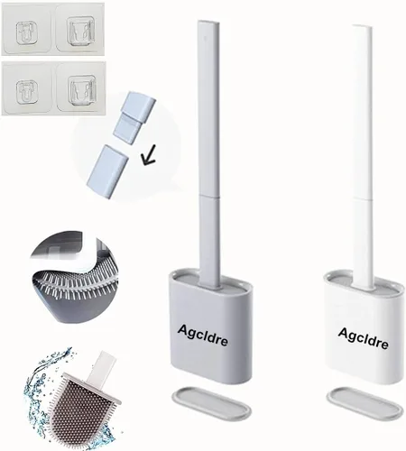 Vista 11 de Cepillo de inodoro con soporte, cepillo de inodoro de silicona y cepillo de limpieza para el hogar, juego de cepillos de toleta de baño