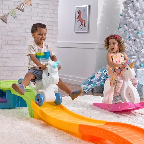 Vista 5 de Step2 Unicorn Up & Down Roller Coaster - Juguete de montaña rusa para niños, auto de empuje, juego para interiores y exteriores, hecho de plástico