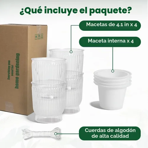 Vista 6 de T4U Macetas de riego automático para plantas de interior de 4 pulgadas Transparente