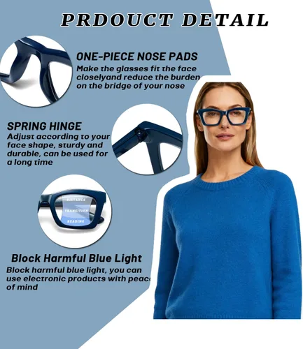 Vista 5 de Hubeye Gafas de lectura progresivas para mujer, estilo Oprah, bloqueo de luz azul, lector cuadrado multifoco