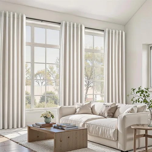 Vista 64 de Topfinel Cortinas opacas, blanco beige, 2 paneles, ventanas pequeñas, textura, mezcla de lino, bohemia, abedul, rural, gancho, bolsillo trasero