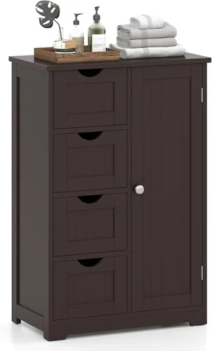 Vista 10 de Giantex Gabinete de Almacenamiento de Baño con Cajones - Organizador de Almacenamiento de 4 Cajones con Armario, Estante Ajustable, Dispositivo