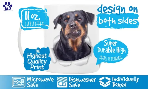 Vista 3 de Divertida taza de café Rottweiler – Taza de café de cerámica para perros – Regalo perfecto para los amantes de los perros – Bonita decoración