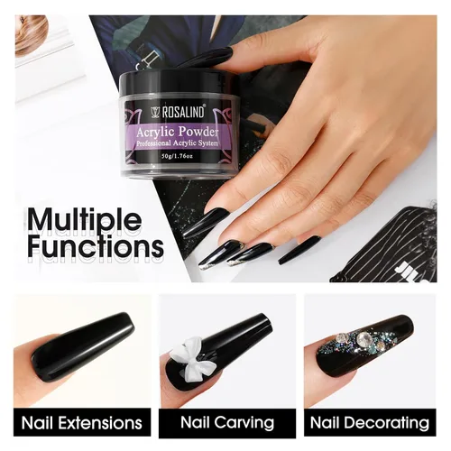 Vista 2 de Rosalind Polvo de uñas acrílico negro 50 g/1.76 oz – Polímero de cristal negro polvo de uñas para extensión acrílica, no necesita lámpara