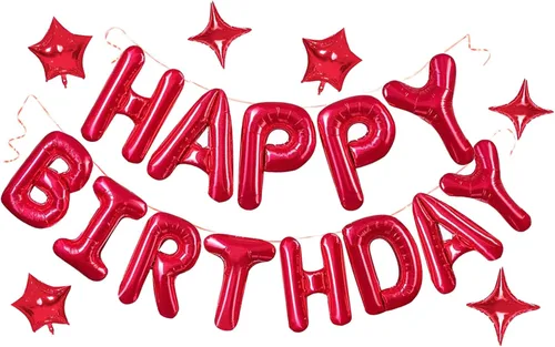 Vista 11 de Globos azules de letras de papel de aluminio de Mylar de 16 pulgadas con 6 globos de estrella, decoraciones de fiesta de feliz cumpleaños