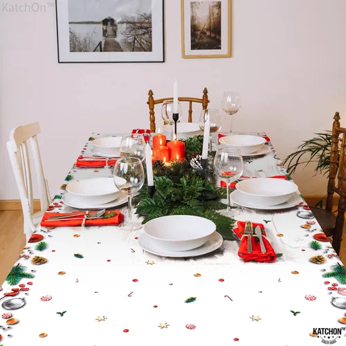 Vista 6 de KatchOn, XtraLarge - Mantel de Navidad de plástico, paquete de 3, 108 x 54 pulgadas, mantel de vinilo desechable de Navidad, decoraciones navideñas