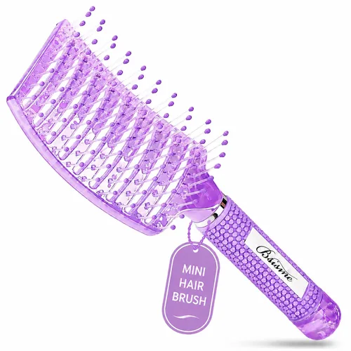 Vista 7 de Bsisme Mini cepillo desenredante para cabello húmedo y seco, diseño curvado Azul