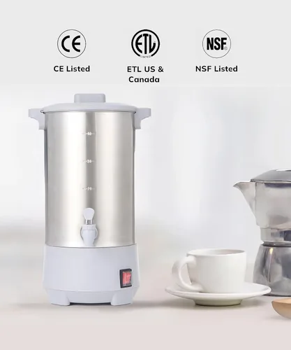 Vista 5 de SYBO Cafetera de percolado de acero inoxidable de grado comercial Urna de agua caliente para catering, 30 tazas, 4.5L, gris