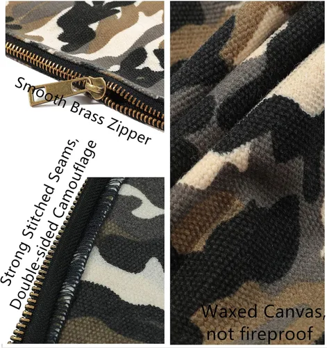 Vista 3 de Bolsa de almacenamiento de herramientas de camuflaje de lona encerada con cremallera, resistente, 7.6 x 4.5 pulgadas (paquete de 2)